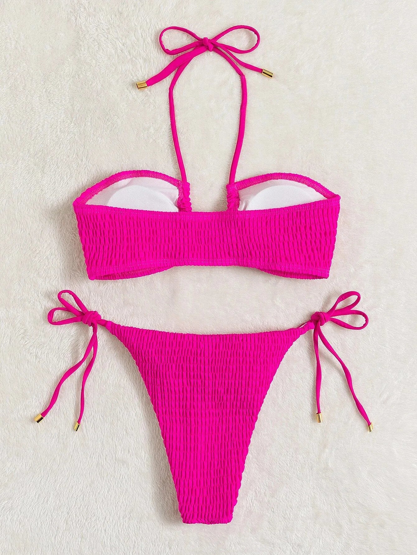 Sexy Triangle Bikini 2026 Women Red Black Ribbed Push Up Micro Swimsuit Cut Out Metal Designer Bathing Suit Knot Thong Swimwear
