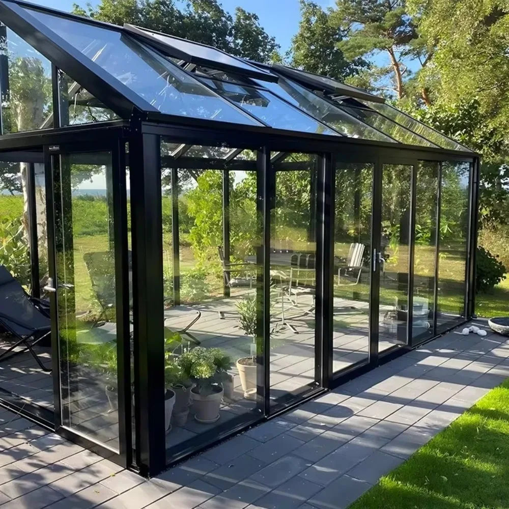 Enclosed Insulated Sunroom Garden Terrace Glass, Aluminum Solarium Conservatory Outdoor Living Room Sun House for Villa