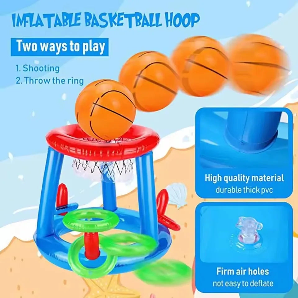 Swimming Pool Basketball Hoop Set Inflatable Floating Hoops with Ball Rings for Kids Teens Adults Perfect Competitive Water Play