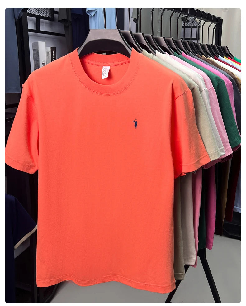 Men's Cotton Short Sleeve T-Shirt Fashionable Pony Print Summer New High-end Comfortable Casual Crew Neck Top