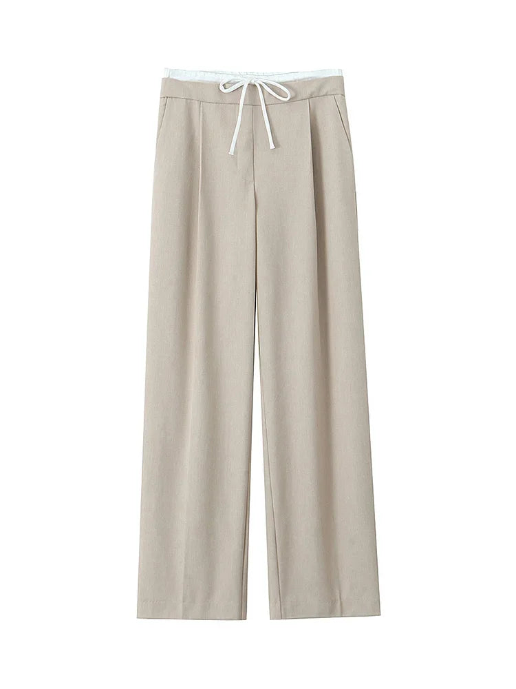 Willshela Women Fashion Solid Lace Up Side Zipper Straight Pants Vintage High Elastic Waist Female Chic Lady Trousers