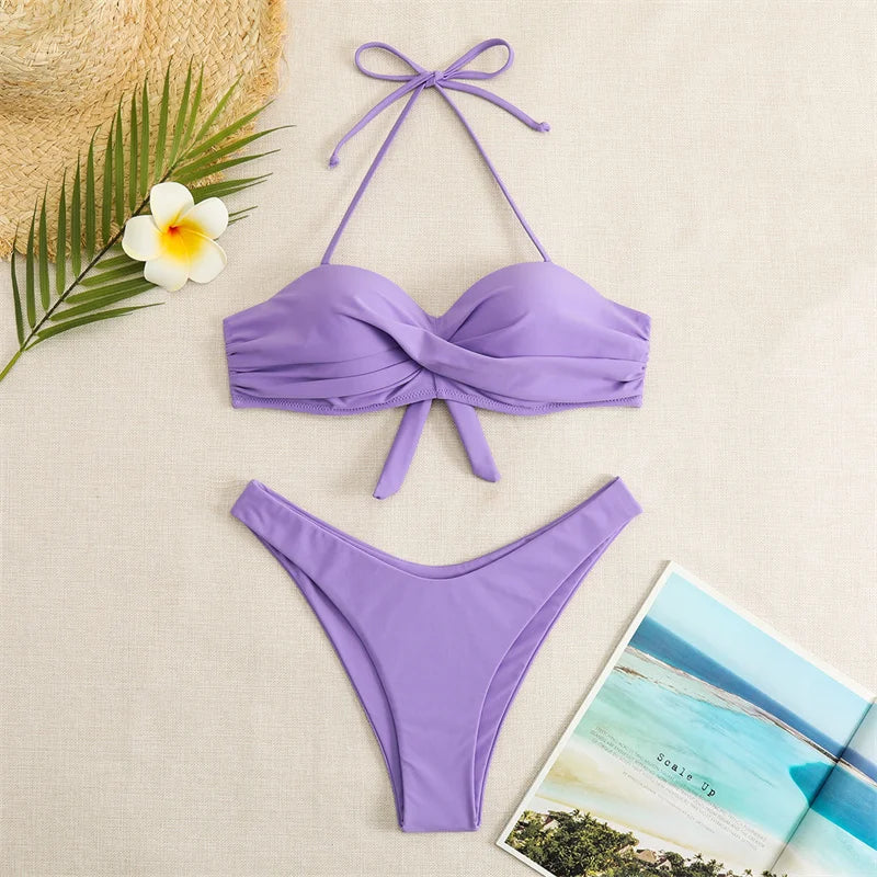 Bikini Swimsuit Women Swimwear 2026 New Solid Push Up Bikinis Set High Waist Thong Bathing Suit Two Pieces Swimming Suits Female