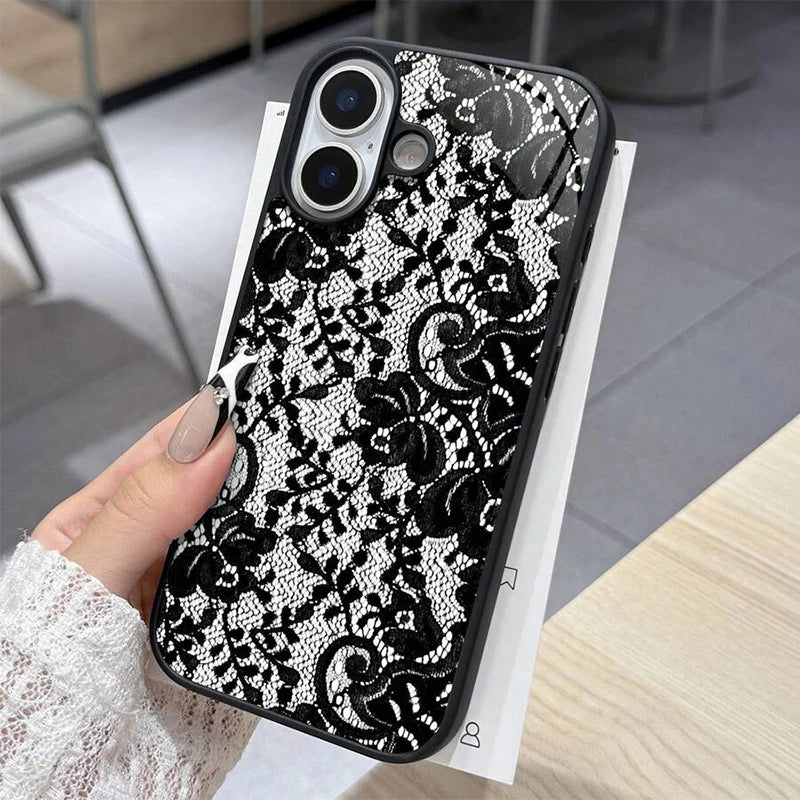 For iPhone 17 16 15 14 13 12 11 Pro Max Case Exquisite Lace Pattern Silicone Cover For iPhone Air 16E 16 Plus XS X XR Soft Funda