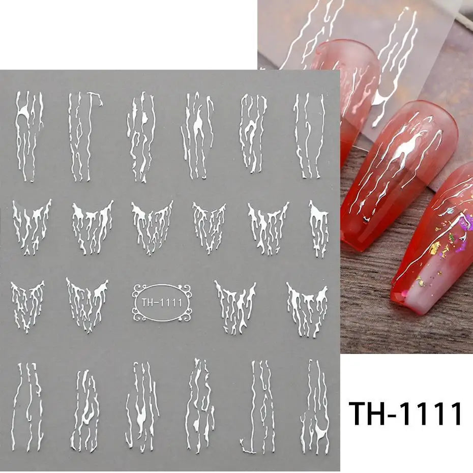 1PCS Black White Butterfly Laser Nail Stickers Y2K Nail Art Decoration Abstract Lines Bronzing Flowers Stickers For Nails