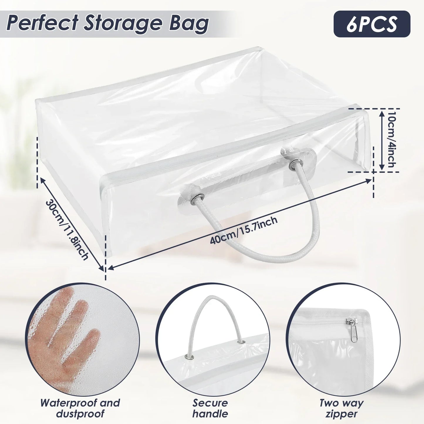6 Packs Bed Sheet Storage Bags Quilt Clothes Blankets Packing Box Waterproof Dustproof Clear Zippered Pillow Bedding