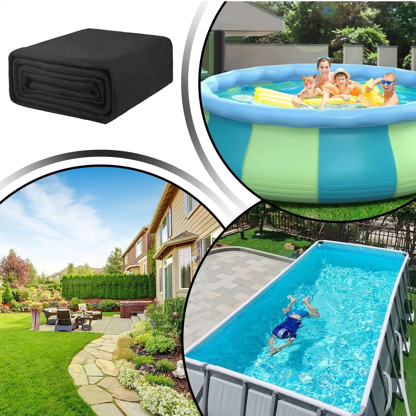3/2.5M Round Pool Liner Pad Black Protective Pad for Ground Swimming Pools Indoor Outdoor Under Pool Mat Heavy Duty Tarp