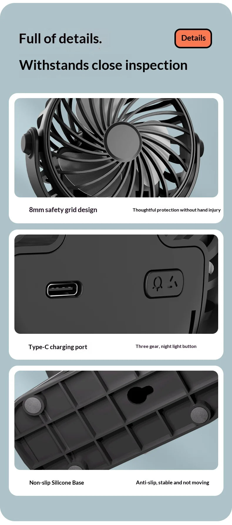Portable Rechargeable Clip Fan 720° Rotatable Hanging Fan with Night Light Air Cooler for Outdoor Camping Ventilador