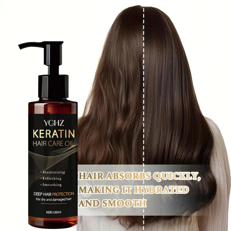 Keratin Hair Oil, Nourishes and Protects Hair, Effective Moisturizing Care, Instantly Makes Hair Shiny and Smooth, with a Charming Fragrance, Suitable for All Types of Dry and Frizzy Hair