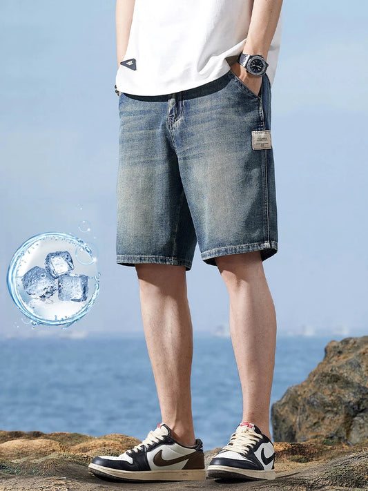 Summer New Men's Thin Short Jeans Fashion Korean Straight Fitted Vintage Washing Denim Shorts Loose Male Clothing
