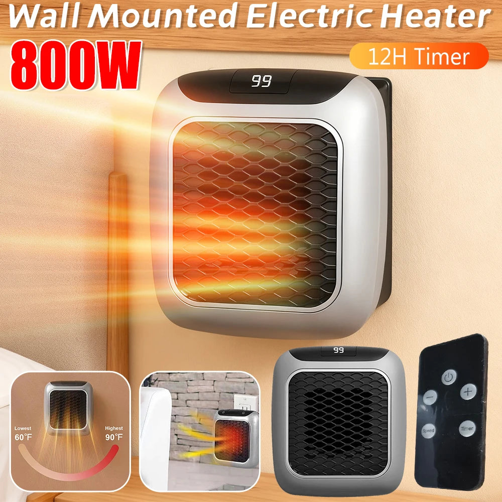 800W Portable Electric Heater EU Small Bathroom Fast Heating Fans Bedroom Heater Home Use Warming Device with Remote Control