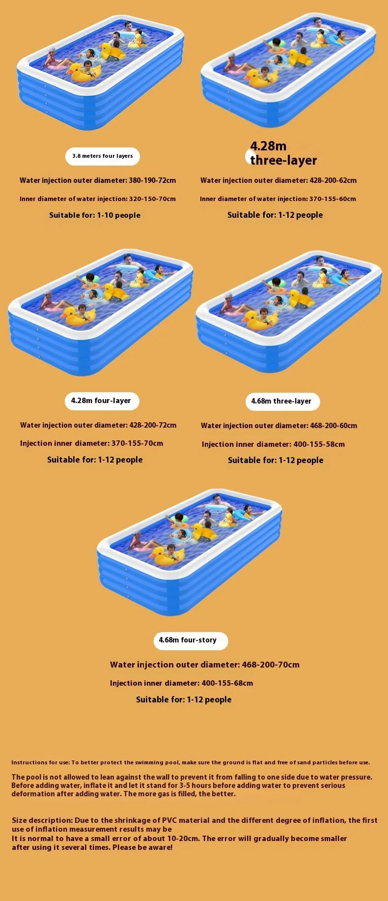 Inflatable Swimming Pool Home Portable Large Adult Bath Rectangular Pool