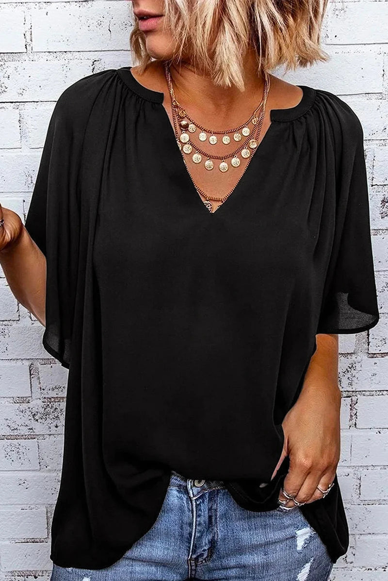Summer New Loose V-neck Top Casual Women's T-shirt Chiffon Shirt