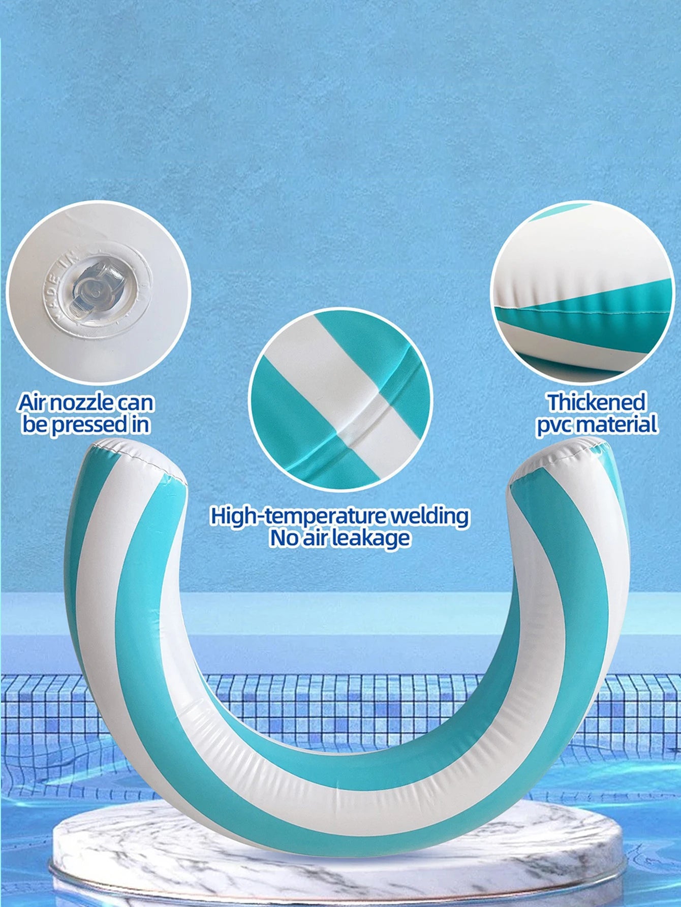 1pc New Striped U-Shaped Inflatable Swimming Ring，Arch Shape Design Swimming Pool Float，Thickened PVC Floating Device,For Summer