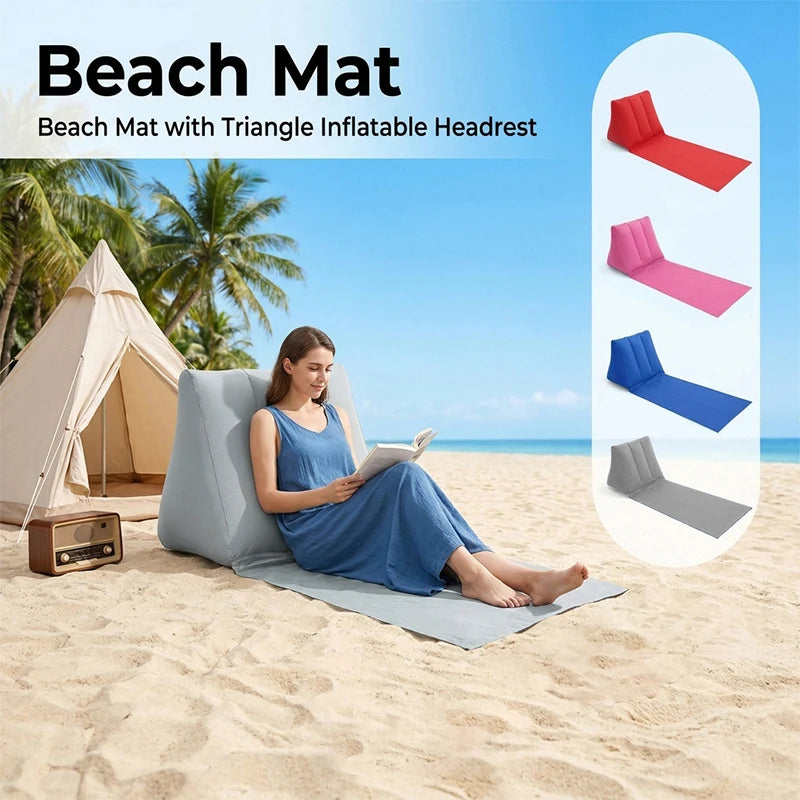 Inflatable Soft Beach Pillow Wedge Mat PVC Foldable Flocking Travel Portable Back Support Triangle Cushion Leisure Lounger