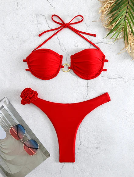 Cheap Push Up Bikinis Women Swimsuits  Solid Padded Women Swimwear Vintage Female Swimsuit High Waist Biquini Bathing Suit