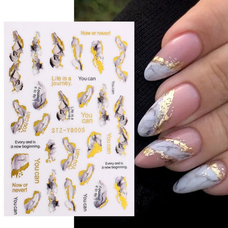 1PCS Black White Butterfly Laser Nail Stickers Y2K Nail Art Decoration Abstract Lines Bronzing Flowers Stickers For Nails