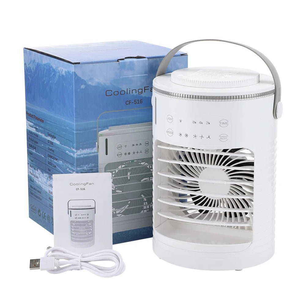 Air Conditioner Cooling Spray Fan Air Conditioner with Water Ice Evaporative Humidifier Quiet Air Cooler with Colorful Light