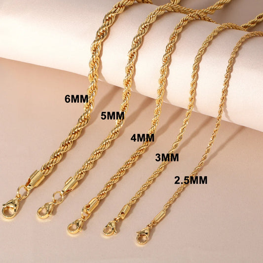 OCESRIO Trendy Gold Color 3/4/5/6mm Twisted Rope Chain Copper Gold Plated Handmade Necklace Chain Jewelry Making Supplies nker31