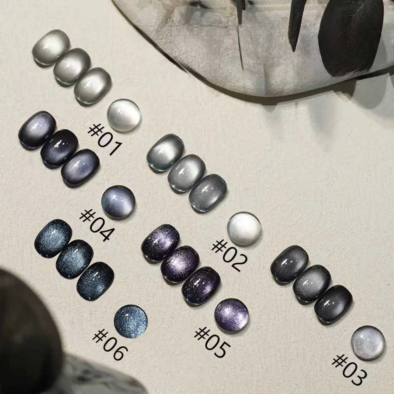12ML 1-21pcs Toe Selling Whitening Glass Bead Cat Eye Gel Nail Polish Black Nails Nail Art Grey Cat Eye Nail Polish Cute Nails