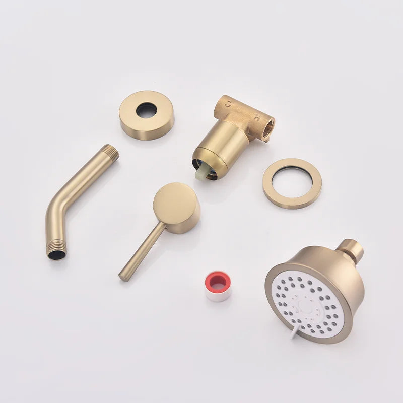 High Quality Brushed Gold Wall Mounted Bathroom Shower Mixer Brass Faucet Hot Cold Water Mixer Tap ABS Head Rainfall Shower Set