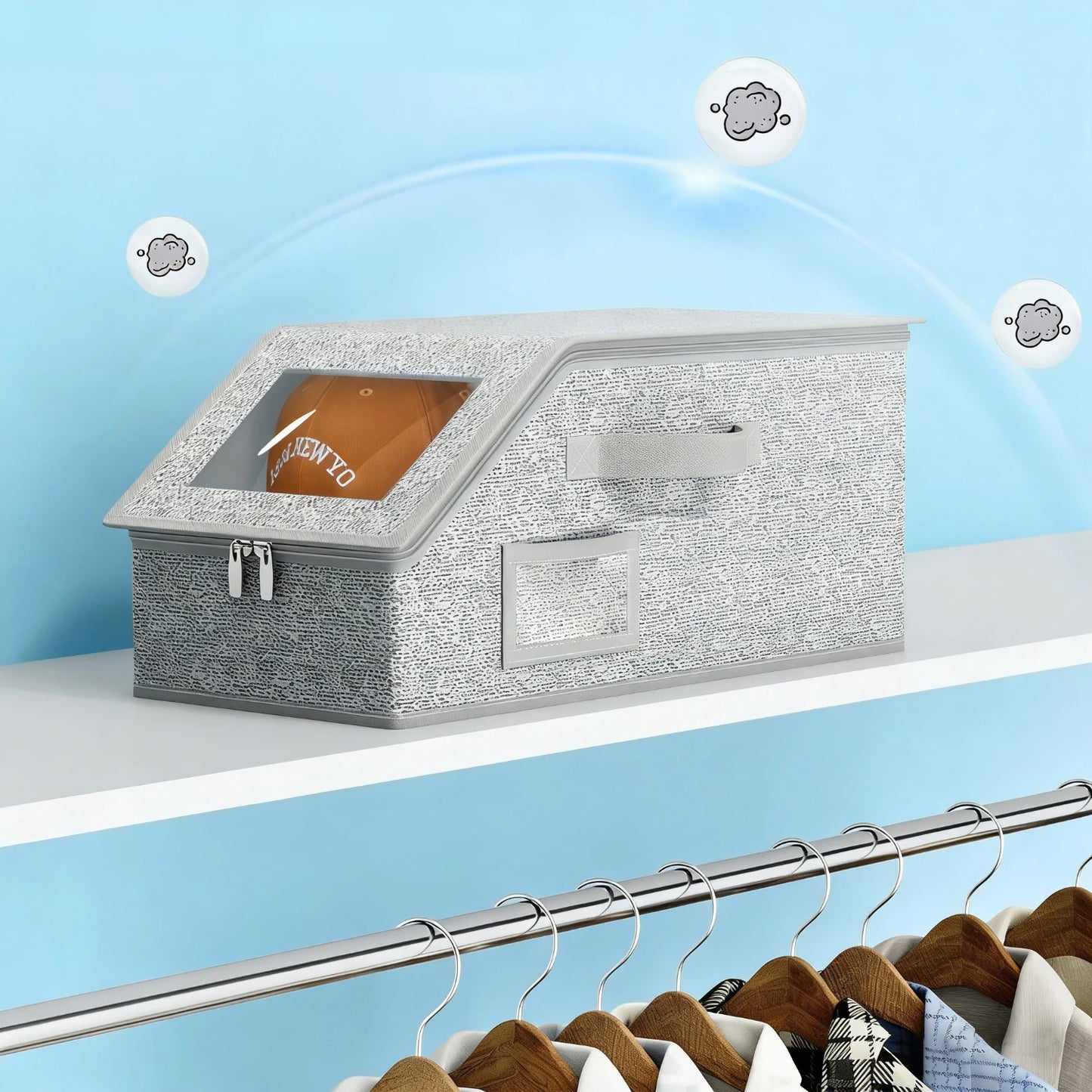Baseball Cap Storage Box with Clear Window Holds 10+ Caps Dust-Proof with Handle Clothing Hat Organizer Box