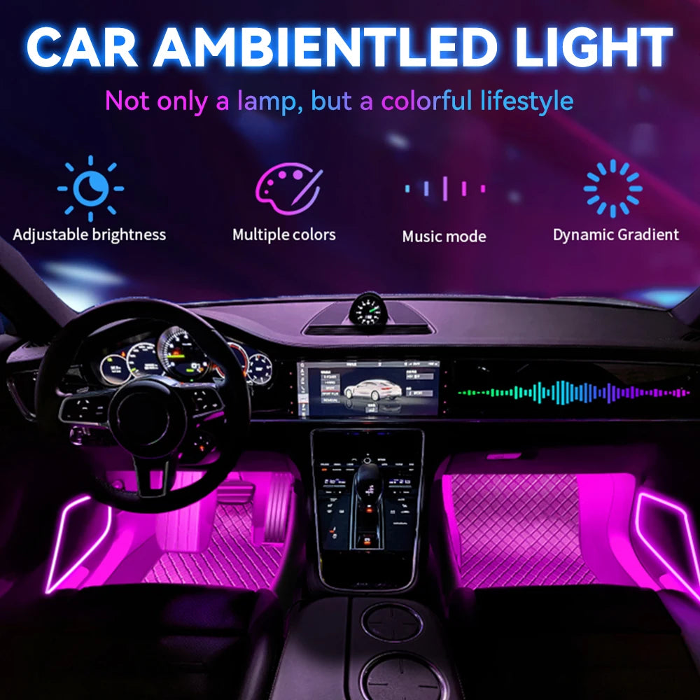 Car Interior Ambient Light RGB Foot Strip Lighting Kit Accessories Backlight Remote App Music Control Auto RGB Decorative Lamp