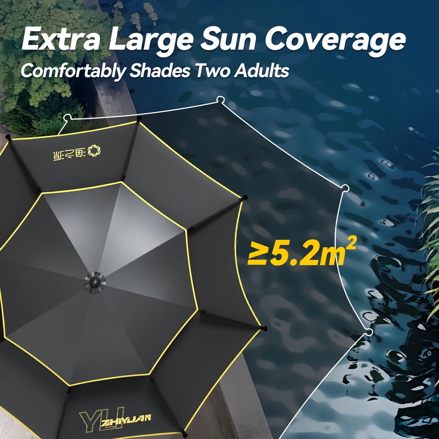 Large Fishing Outdoor Umbrella | Beach Sun Umbrella UPF 50+ Sun UV Protection Waterproof Windproof Foldable Portable Adjustable