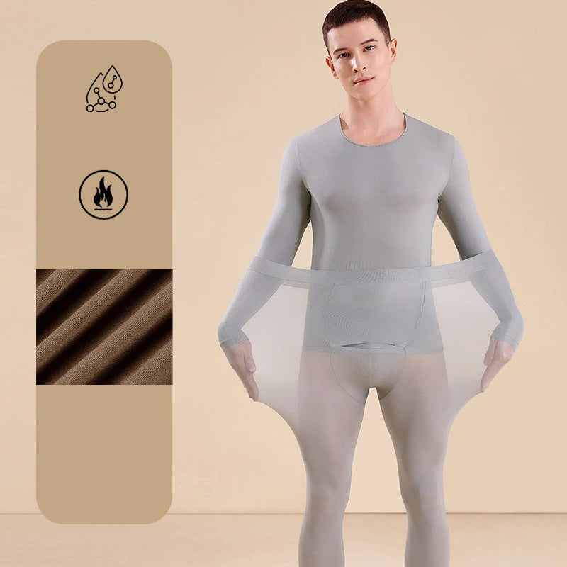 Men Thermal Underwear Set Plus Size Ultra-thin Pajamas Suit High Elastic Long Sleeve Long Johns Autumn Winter Skincare Clothing