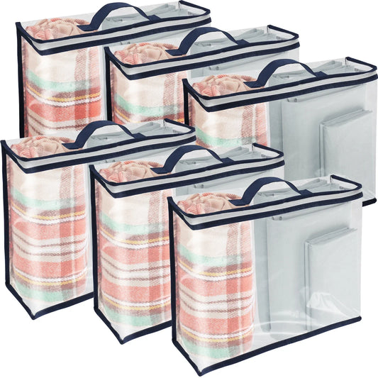 6 Packs Bed Sheet Storage Bags Quilt Clothes Blankets Packing Box Waterproof Dustproof Clear Zippered Pillow Bedding