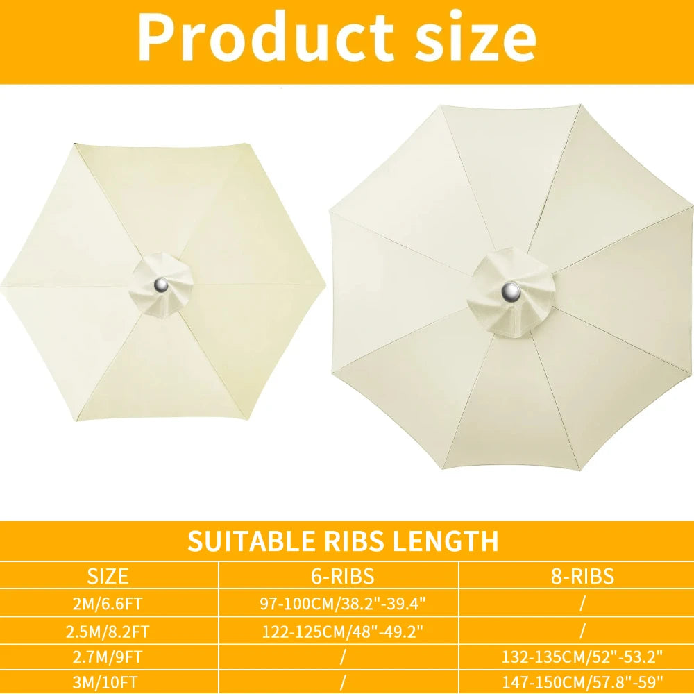Parasol Replacement Cover 6 Ribs/8 Ribs Market Patio Umbrella Cloth Canopy Cover Waterproof Sunshade For Outdoor Garden
