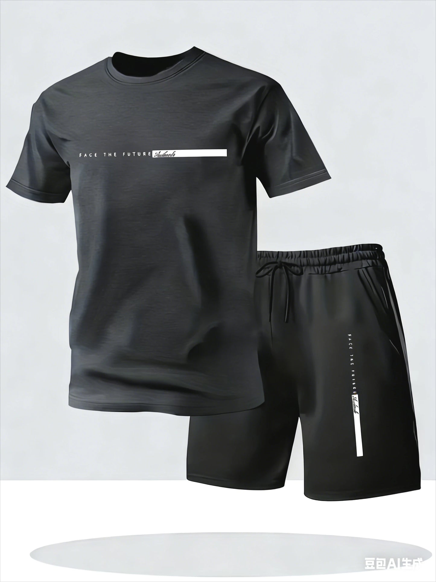Men's summer sports two-piece set: letter crewneck t-shirt and shorts, breathable, quick-drying, lightweight outdoor casual wear