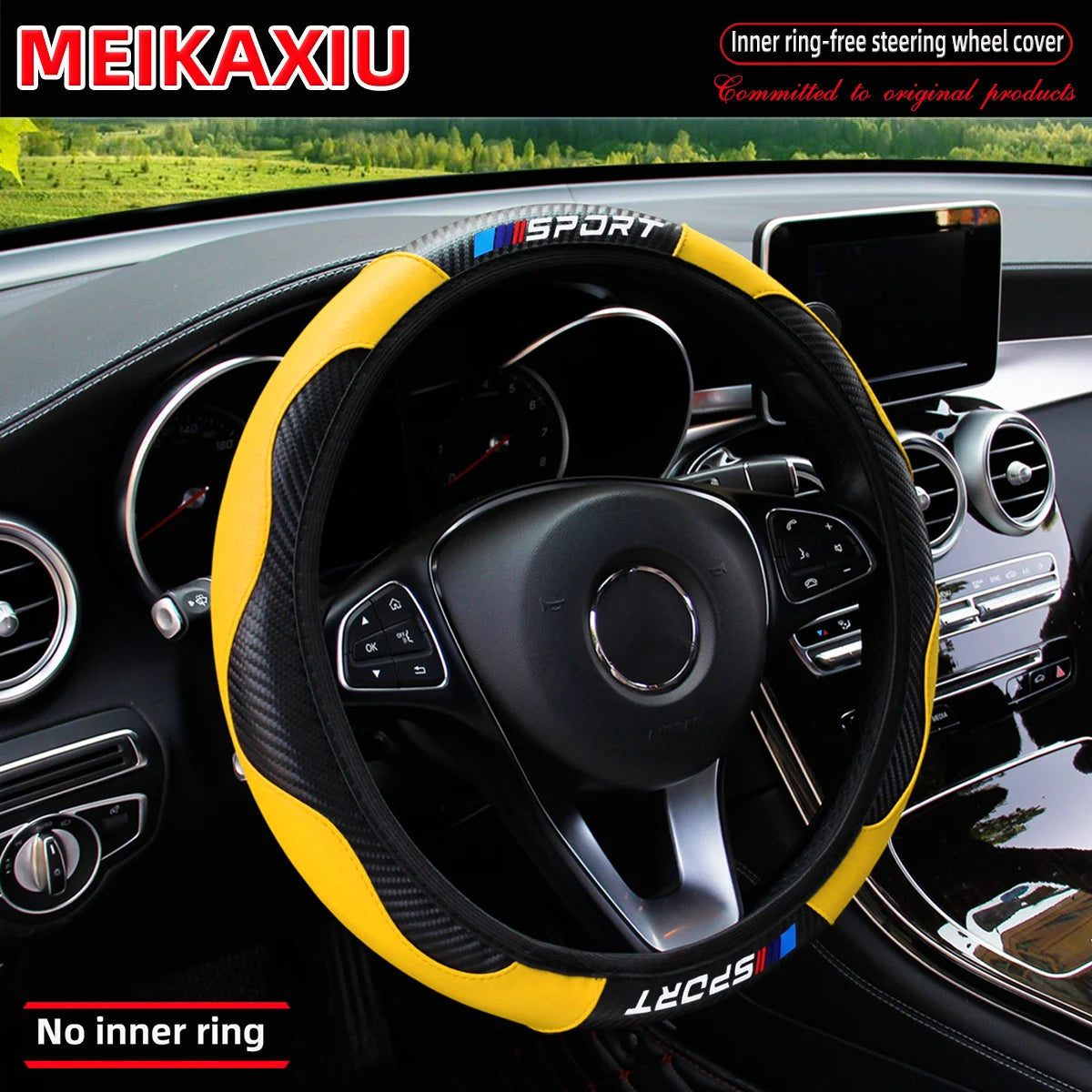 All-Season SPORT Carbon Fiber Steering Wheel Cover (without inner ring) is suitable for 37-38cm automotive interior accessories.