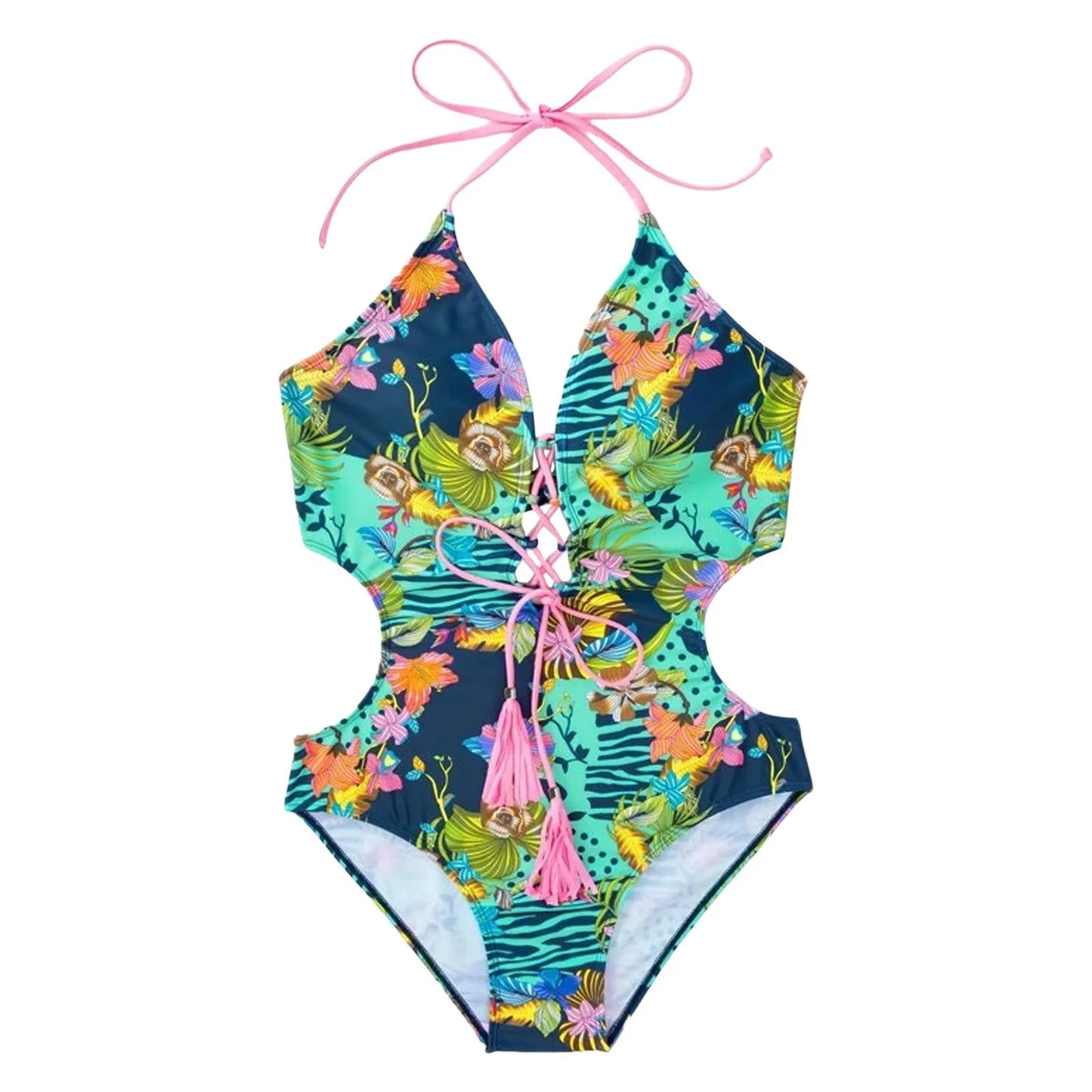 Sexy Bikini Women's Swimsuit Corded At The Chest Tassel Closure Waist Leaky Back Buckle Bikini Women High Waisted Bikini Bottoms
