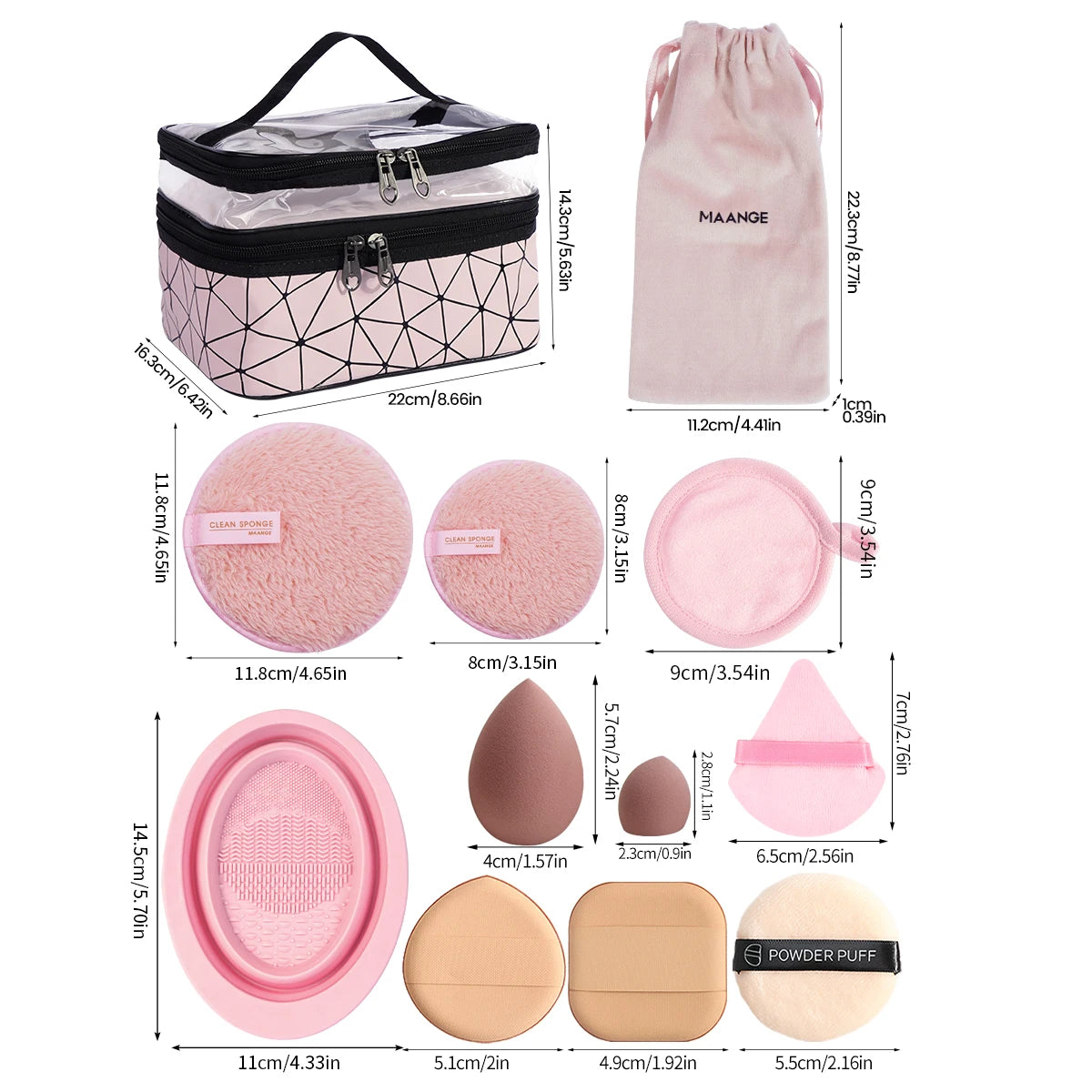MAANGE 54PCS Professional Makeup Tools Kit with Bag 30PCS Makeup Brush Set Makeup Sponge Removal Puff Makeup Storage Bag Travel
