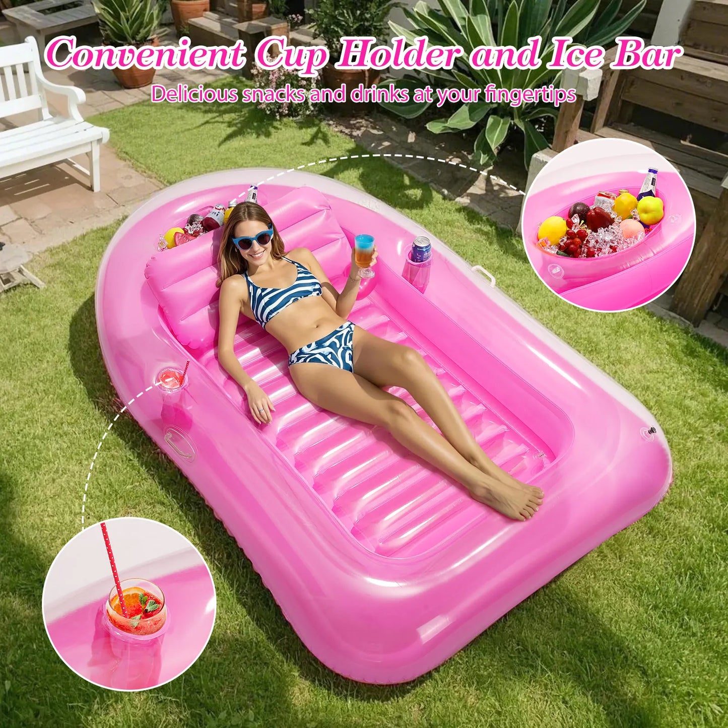 MoKo Inflatable Tanning Pool Lounge Float Pool Floats Adult Boat with Ice Bar and Cup Holders Large Suntan Tub Raft Floaties