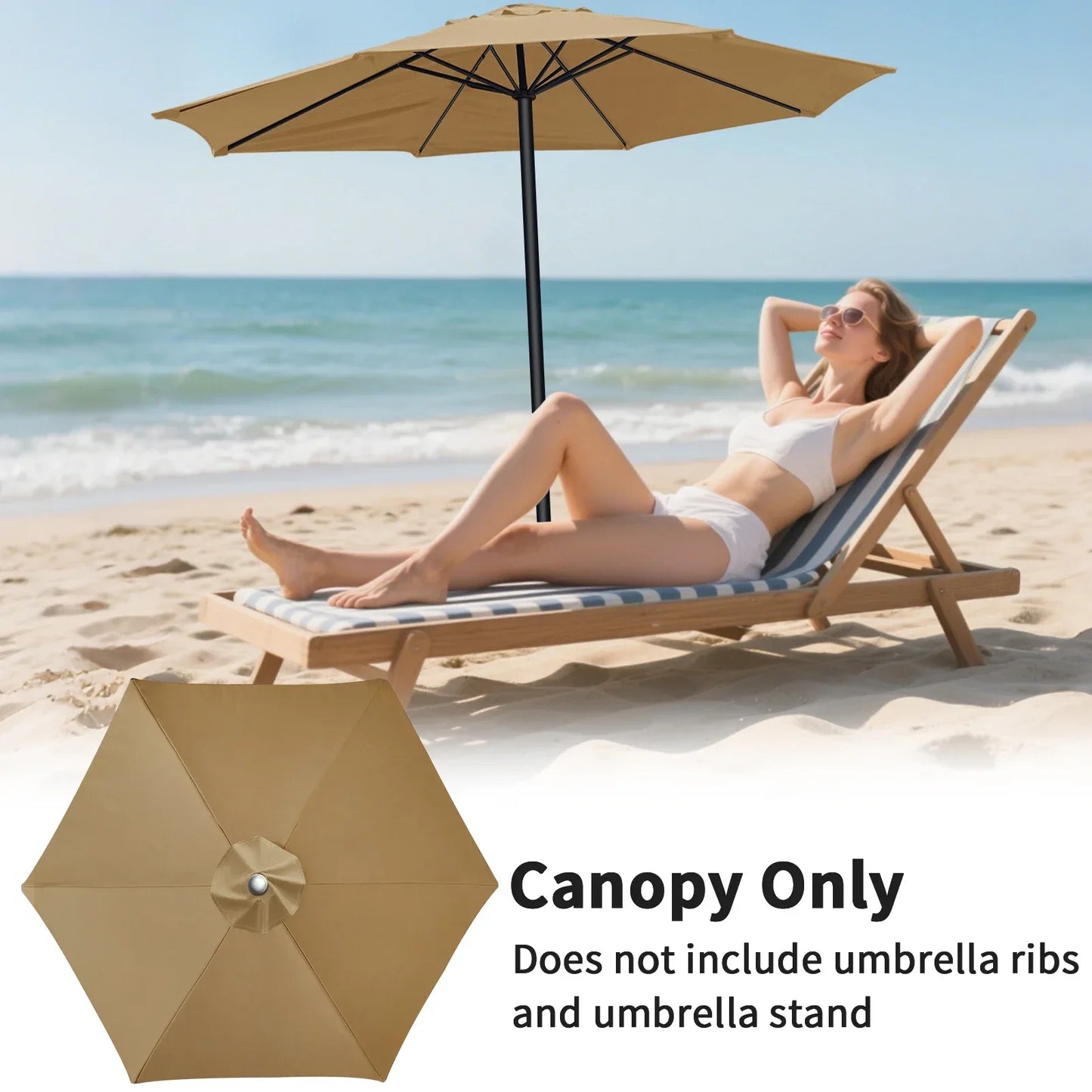 Parasol Replacement Cover 6 Ribs/8 Ribs Market Patio Umbrella Cloth Canopy Cover Waterproof Sunshade For Outdoor Garden