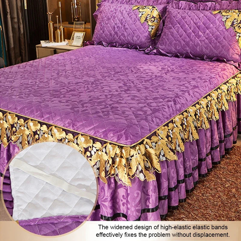 Plush Winter Warm Bedspread on The Bed Thickened Bed Skirt-style Embroidery Cotton Quilt Bedding Cover Pillowcases