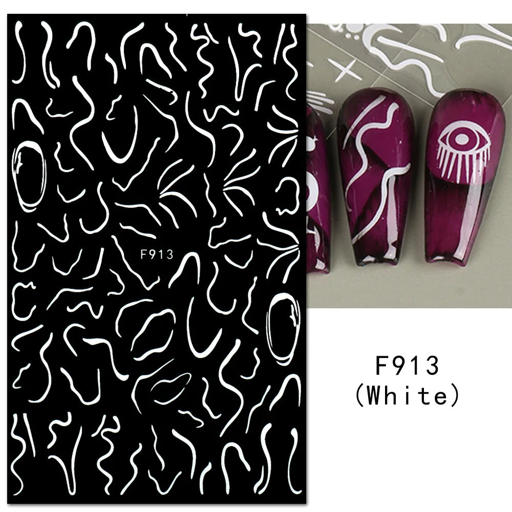 1PCS Black White Butterfly Laser Nail Stickers Y2K Nail Art Decoration Abstract Lines Bronzing Flowers Stickers For Nails