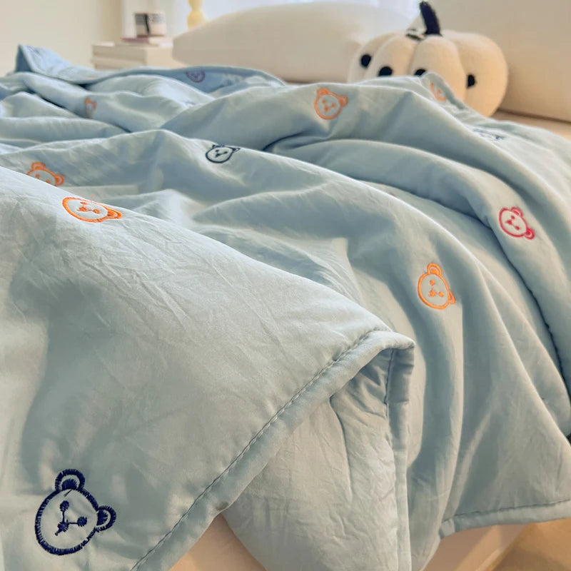 2025 New Embroidered, washed cotton, summer quilt, air-conditioned, skin friendly, breathable, machine washable bedding
