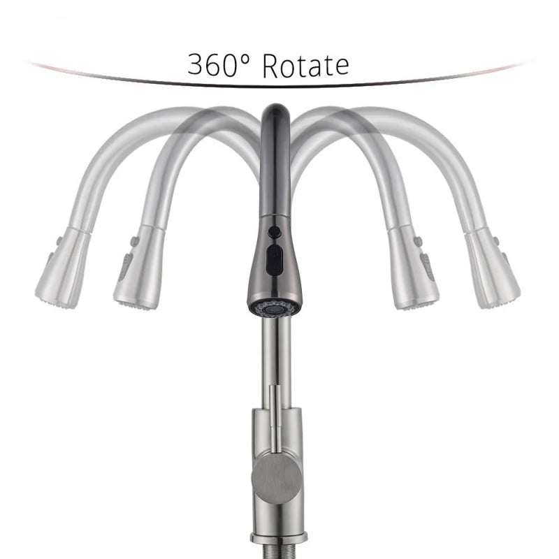 Old Style Pull-out Rotating Kitchen Faucet, 360° Swivel Stainless Steel Water Faucet in Brushed/Black Finish for Sink