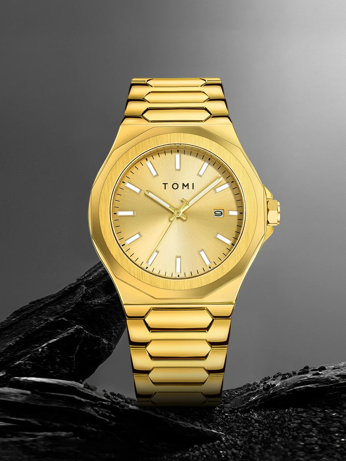 TOMI Luxury Business Men's Watch Gift Box Set High Quality Rose Gold Case Simple and Versatile Quartz Watch Relogio Masculino