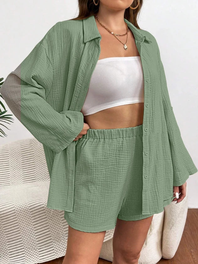 Solid Color Casual Loose Short Pants Sets For Women 2025 Elegant Summer Women's Two Pieces Suit Full Set Female Outfit Clothes