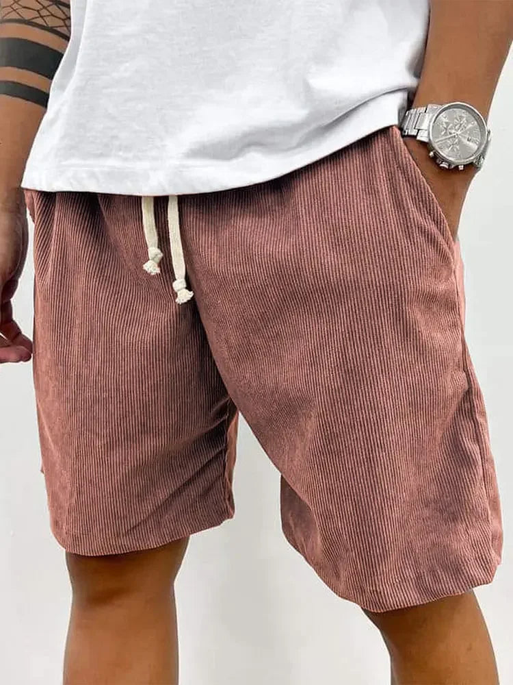 New 2025 Men's Summer Casual Drawstring Corduroy Retro Shorts Comfortable Loose Fit Plain Patterned Versatile for Daily Wear