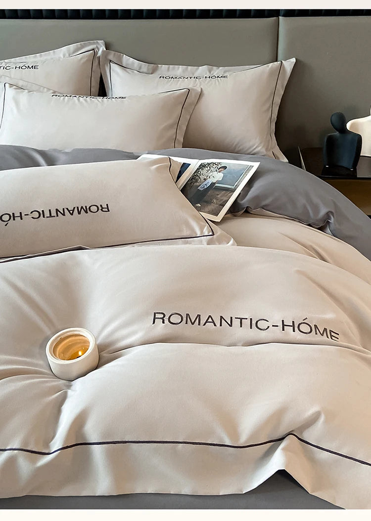 1 Set Cotton Bedding Set with Duvet Cover Bed Sheet Pillowcase Luxury  Bedsheet Solid Color King Queen Full Twin Size
