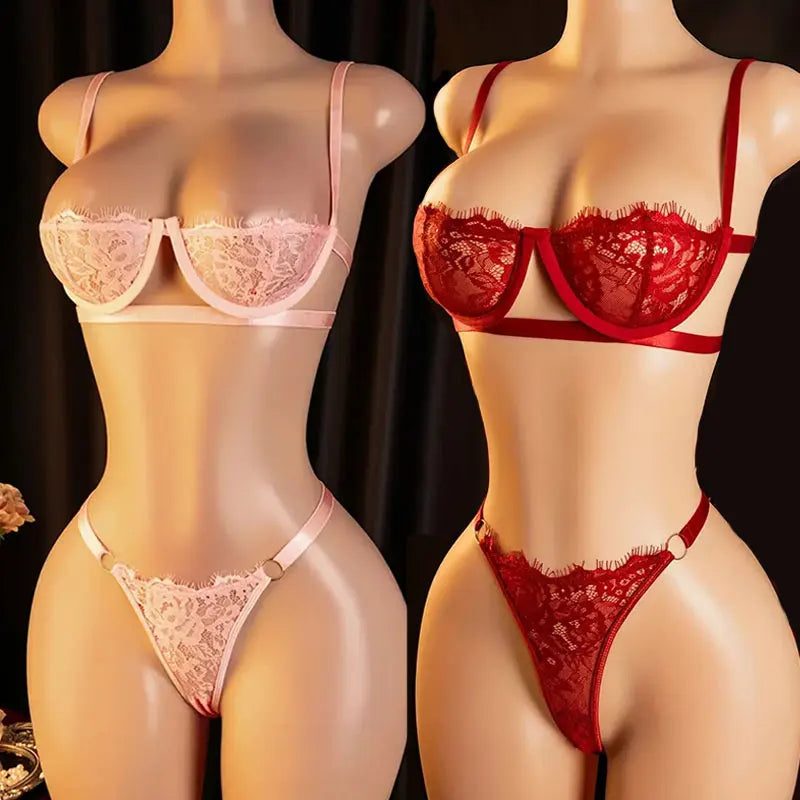 Lenceria Babydoll Sexy Bra And Panty Set With Steel Ring Lingerie Intimates Pink Delicate Push-Up Bras Women's Underwear Sets