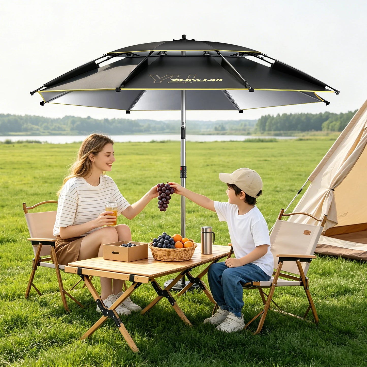 Large Fishing Outdoor Umbrella | Beach Sun Umbrella UPF 50+ Sun UV Protection Waterproof Windproof Foldable Portable Adjustable