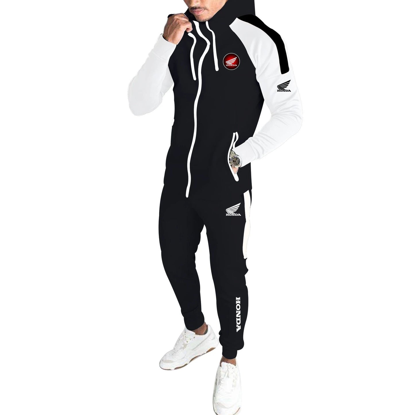 Men's sportswear set - Honda sport jacket + sport pants - 2-piece set. Sport hoodie set. Hooded coat. Outdoor jogging racing sui