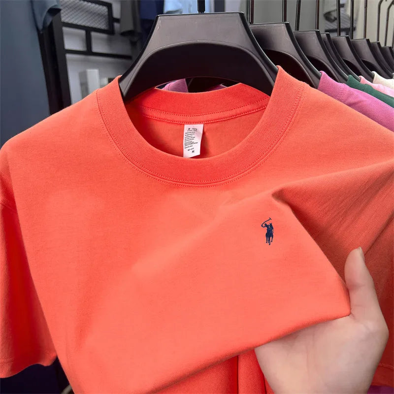 Men's Cotton Short Sleeve T-Shirt Fashionable Pony Print Summer New High-end Comfortable Casual Crew Neck Top