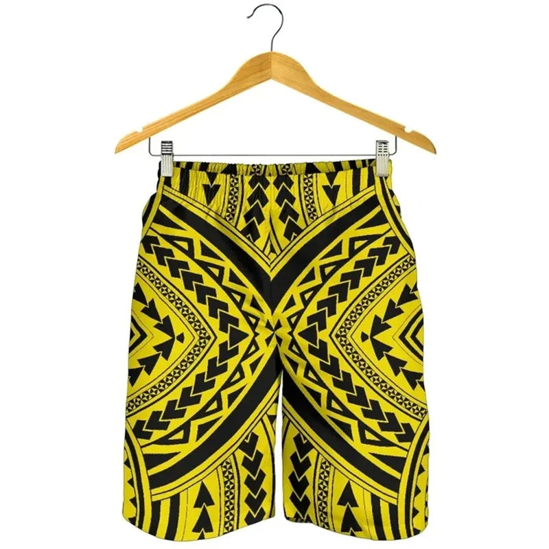 New 3D Printed Polynesian Tribal Turtle Hawaii Shorts Men's Beach Shorts Women Vacation Floral Sports Board Shorts Swim Trunks
