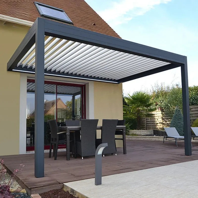 Pergola murale bioclimatique en aluminium, toit à persienne motorisée, auvent extérieur étanche pour balcon ou jardin